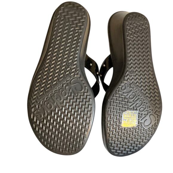 Skechers Cali Wedge Heel Sandals Flip Flop Black Womens Size 10 Rhinestones - Picture 9 of 11